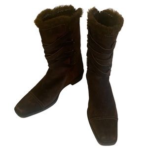Stuart Weitzman Fur Trim Brown Suede Boots Size 8